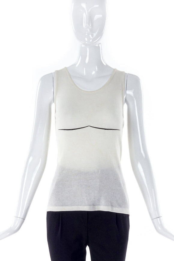 Helmut Lang Ribbed Tank Top with Graphic Boob Accent Line