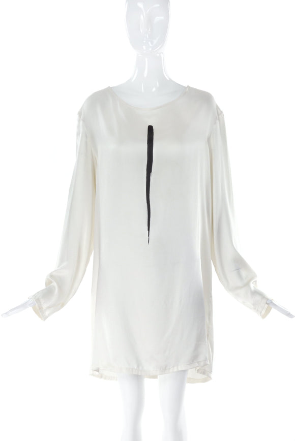 Ann Demeuleemeester White Silk Top with Brushstroke Print