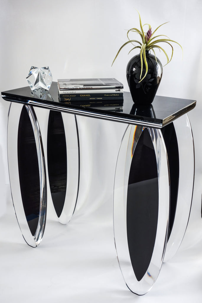 "Silence of Eclipse" Lucite Black and Clear Console Table by Mikhail Loznikov - signed & dated 1992