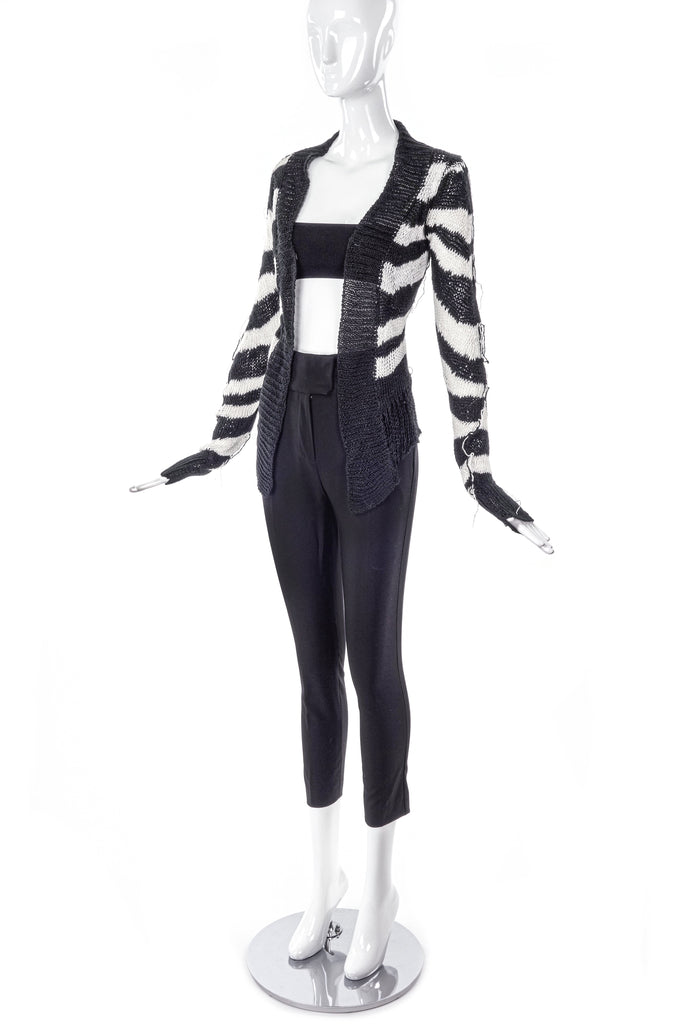 Ann Demeulemeester Black and White Loose Knit Cardigan - BOUTIQUE PURCHASE PRICE