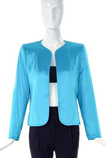 Yves Saint Laurent Rive Gauche Teal Aqua Blue Satin Evening Jacket - BOUTIQUE PURCHASE PRICE