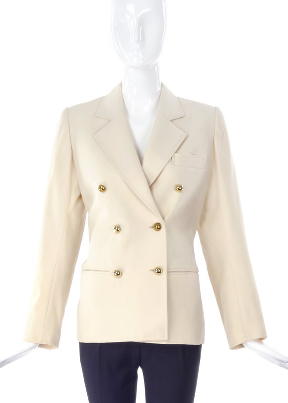 Saint Laurent Creme Pea Coat Blazer with Sphere Gold Buttons - BOUTIQUE PURCHASE PRICE