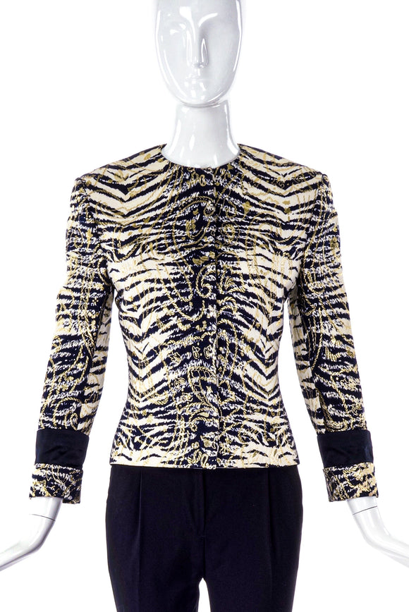 Istante by Gianni Versace Zebra Print Gold Collarless Jacket - BOUTIQUE PURCHASE PRICE