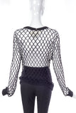 Ann-Sofie Back Loose Fit Fishnet Top in Black with Minimal Chic Glitter Effect