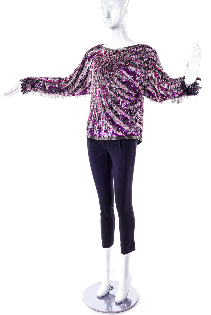 Halston Purple Beaded 1970's Top
