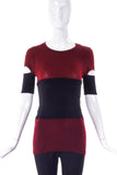 Helmut Lang Maroon Black Stripe Stretch T-Shirt Top