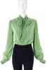 Givenchy Nouvelle Pistachio Green Silk Bow Blouse