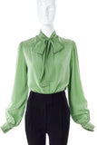 Givenchy Nouvelle Pistachio Green Silk Bow Blouse