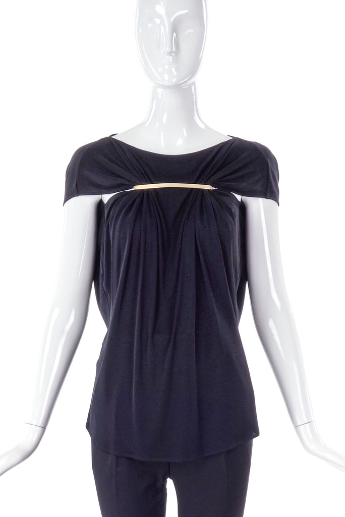 Maison Martin Margiela Black Gathered Top with Metal Bar Detail - BOUTIQUE PURCHASE PRICE