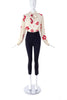 Saint Laurent Cream Bow Blouse with a Sparkling Hibiscus "Hawaiian" Print