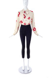 Saint Laurent Cream Bow Blouse with a Sparkling Hibiscus "Hawaiian" Print