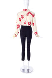 Saint Laurent Cream Bow Blouse with a Sparkling Hibiscus "Hawaiian" Print