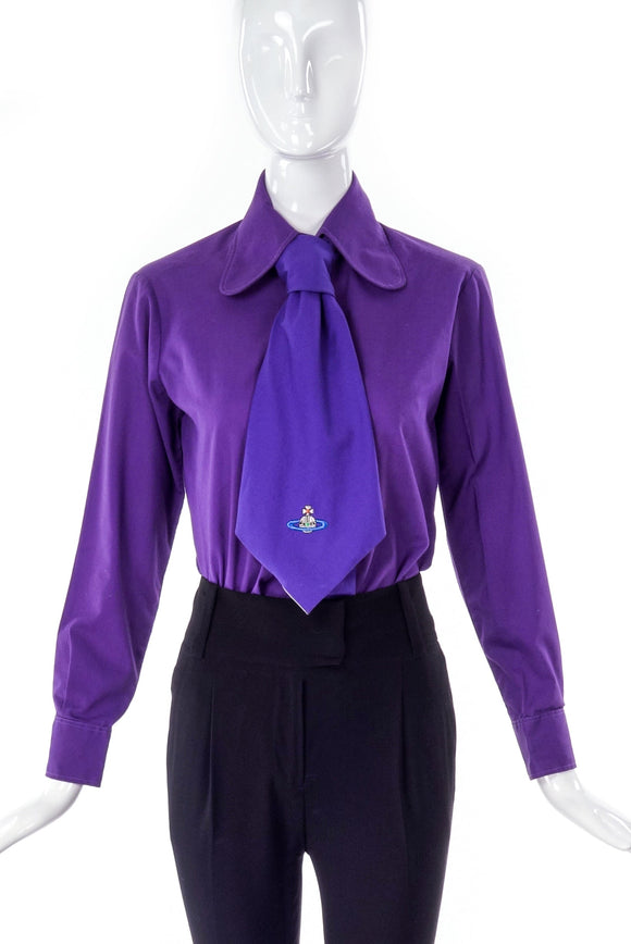 Vivienne Westwood Purple Orb Kipper Tie  & Vintage 70's Purple Penny Round Collar Shirt