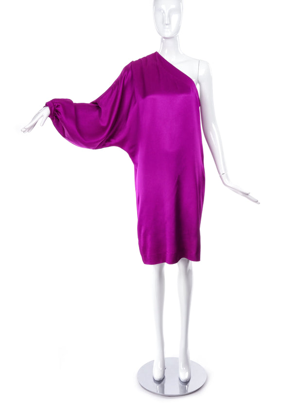 Christian Dior Magenta Pink One Sleeve Satin Dress
