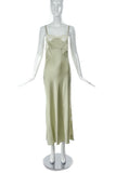 Vintage Green Silk Slip Dress with Creme Lace Inlays
