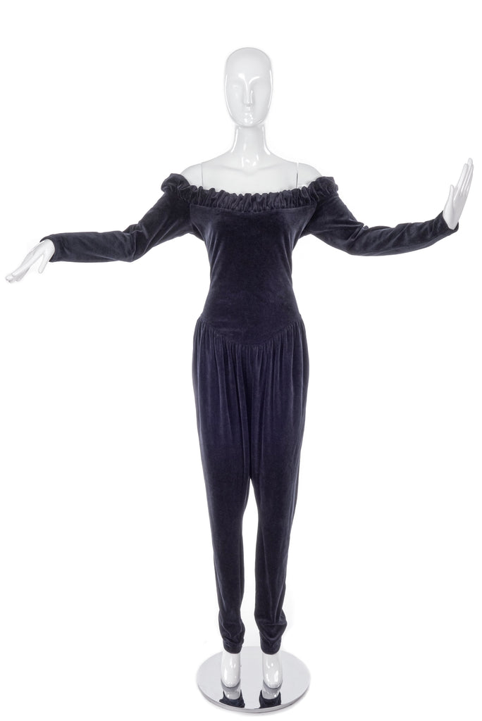 Vintage Vivienne Westwood Pirate Style Velvet Off the Shoulder Jumpsuit / Early 80's