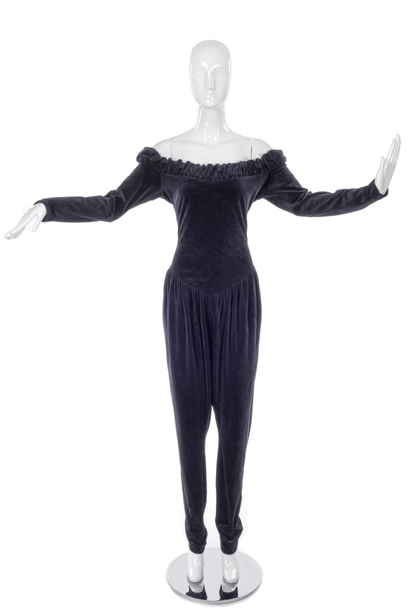 Vintage Vivienne Westwood Pirate Style Velvet Off the Shoulder Jumpsuit / Early 80's