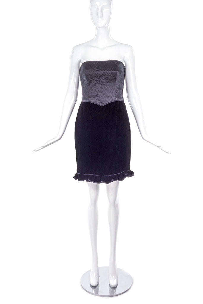 Valentino Satin Quilted Corset Dress with Velvet Flounce Hem - BOUTIQUE PURCHASE PRICE