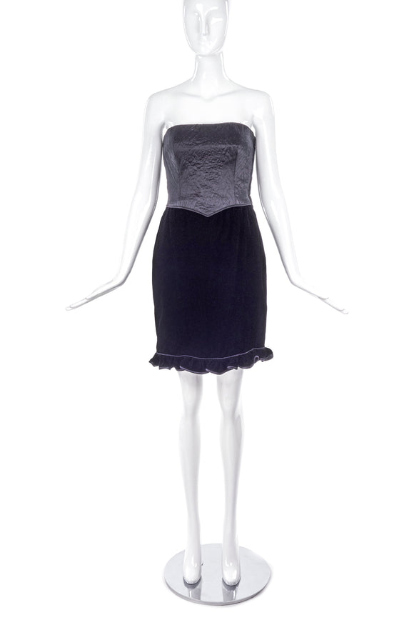 Valentino Satin Quilted Corset Dress with Velvet Flounce Hem - BOUTIQUE PURCHASE PRICE