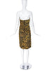 Vicky Tiel Yellow Leopard Silk Sweetheart Neckline Corset Dress