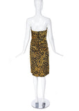 Vicky Tiel Yellow Leopard Silk Sweetheart Neckline Corset Dress