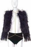 Vintage Black Feather Jacket shown with Roberto Cavalli Body Chain Harness #
