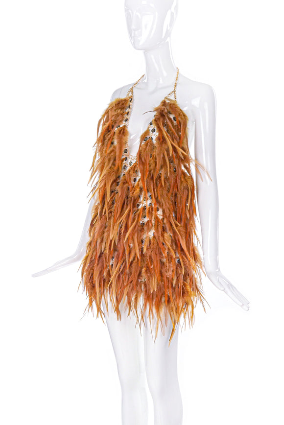 Courrèges Body Chain Top with Orange Feathers