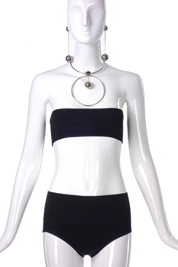 Eddie Borgo 1960's Silver Metallic Inspired Circle Globe Necklace and Double Globe Earrings