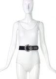 Gianni Versace Black Patent Leather Belt with Biker Chain Buckle