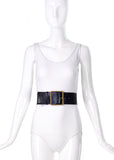 Yves Saint Laurent Black Patent Corset Belt with Square Gold Buckle