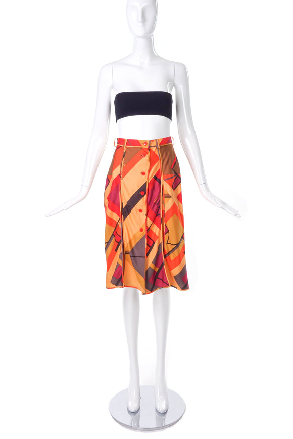 Fendi Geometric Print Pleated Silk A-line Skirt - BOUTIQUE PURCHASE PRICE
