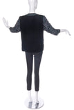 Jean Louis Scherrer Black Velvet and Satin Jacket with Black Beaded Lace Sleeves - BOUTIQUE PURCHASE PRICE