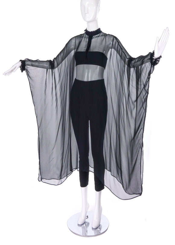 Veronique Branquinho Black Sheer Silk Caftan Kaftan Cape Top