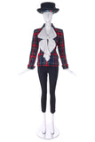 Vivienne Westwood White Ruffle Bow Front "Pirate" Blouse with a Saint Laurent Rive Gauche Tartan Fitted Jacket