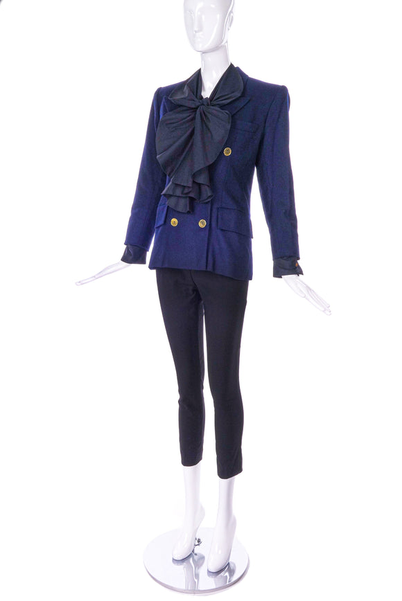Saint Laurent Rive Gauche Navy Peacoat with Vivienne Westwood Black Ruffle Bow 