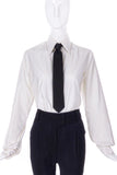 Yves Saint Laurent White YSL Embroidered Logo Button Up Shirt / Textured Black Men's Tie