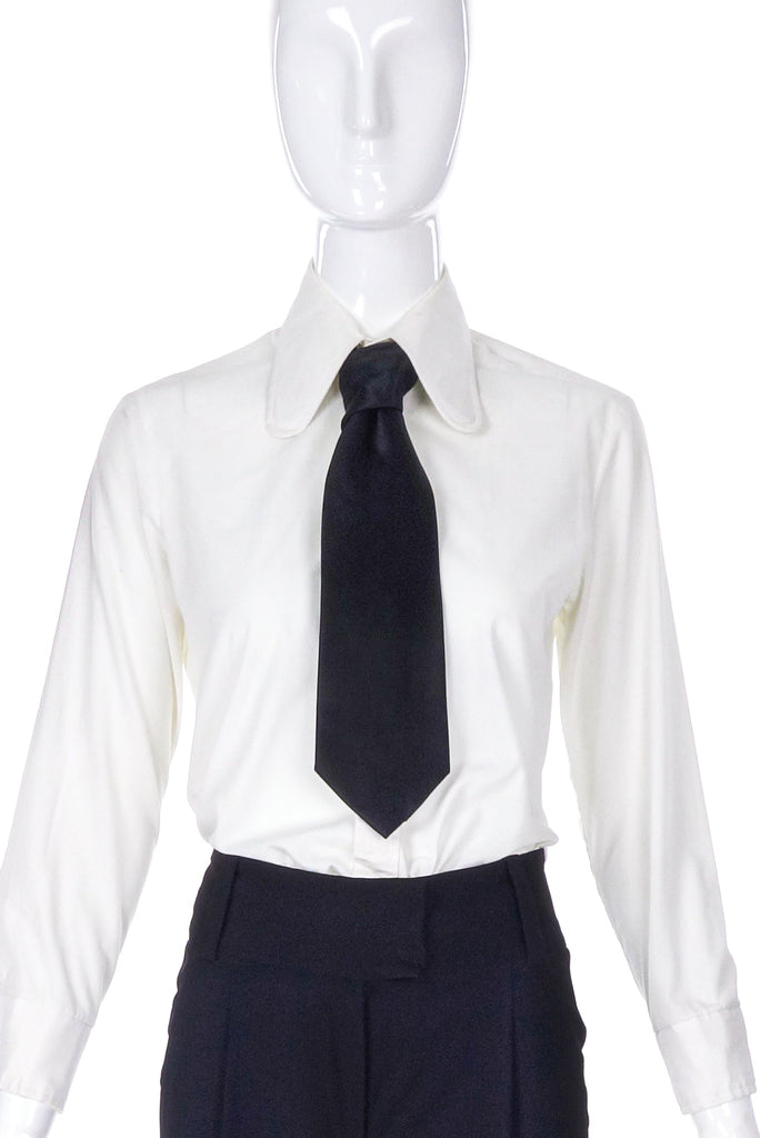 Vintage Trak White 1970's Penny Round Shirt and Wide Black Satin Kipper Tie