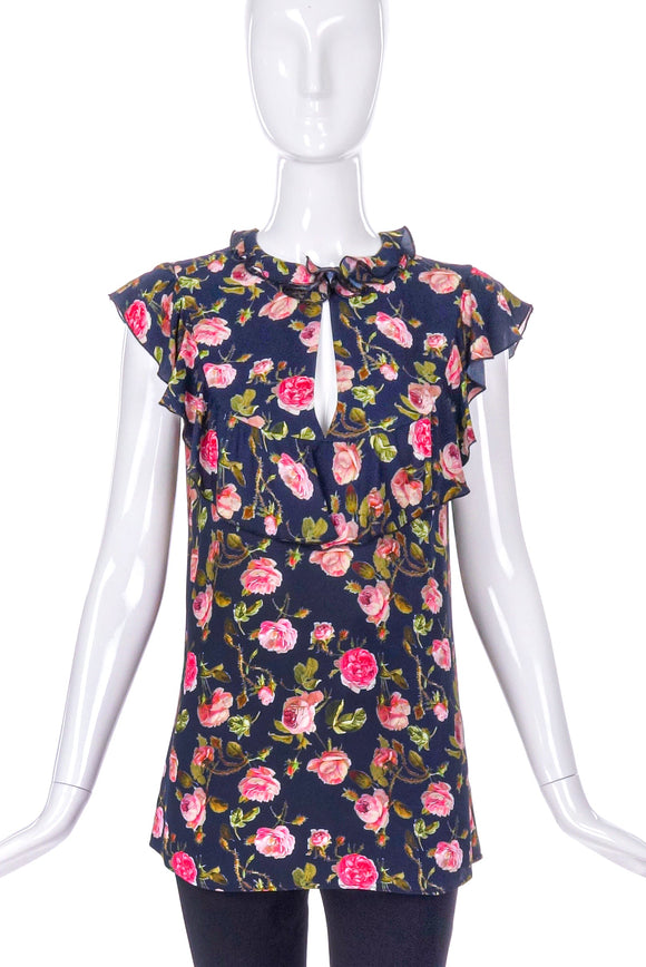 Francesco Scognamiglio Silk Flower Print Ruffle Top- BOUTIQUE PURCHASE PRICE