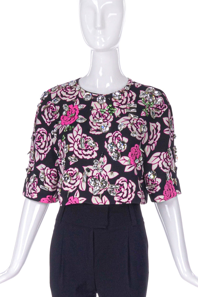 Emanuel Ungaro Floral Print Crop Top with Crystal Stud Details