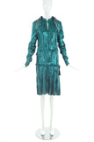 Lanvin Green Blue Turquoise Metallic Drop Waist Dress Spring 2014 Runway