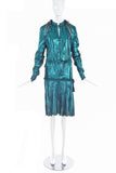 Lanvin Green Blue Turquoise Metallic Drop Waist Dress Spring 2014 Runway