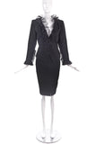 Saint Laurent Black Skirt Set with Swiss Dot Tulle Neckline - BOUTIQUE PURCHASE PRICE