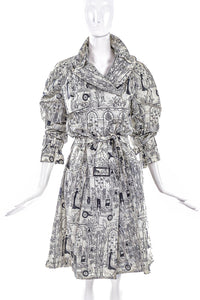 John Galliano White & Black Print Rain Coat