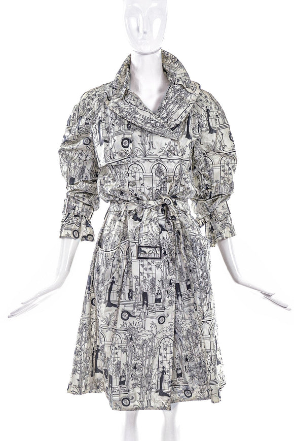 John Galliano White & Black Print Rain Coat