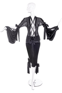 Yves Saint Laurent by Tom Ford "Pirate" Black Chiffon Tie Blouse and Black Velvet Crop Pants