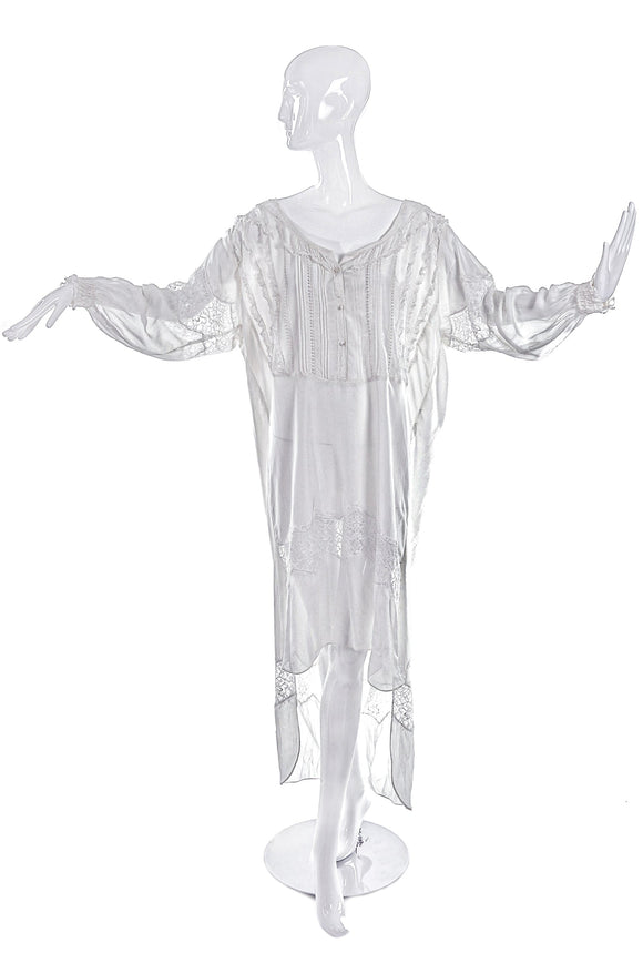 Faith Connection White Lace Silk Oversized Nightgown Dress