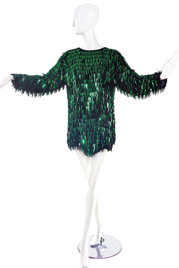 Vintage Emerald Green Metallic Sequin Embellished Mini Dress / Top