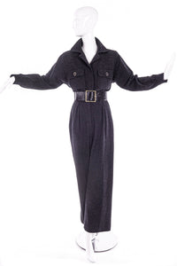 Yves Saint Laurent Rive Gauche Grey Flannel Wool Jumpsuit - BOUTIQUE PURCHASE PRICE