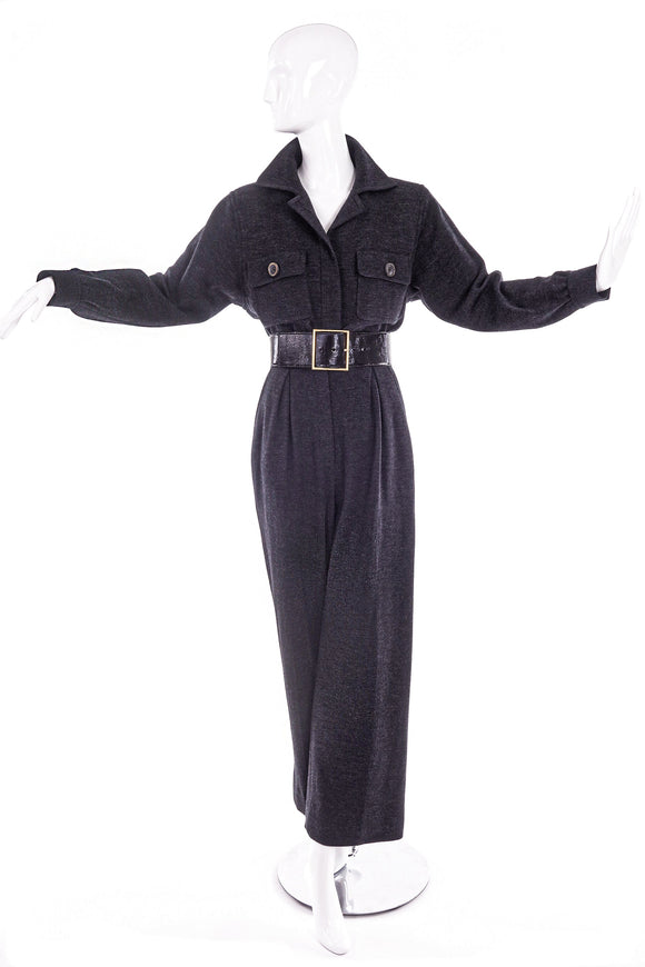 Yves Saint Laurent Rive Gauche Grey Flannel Wool Jumpsuit - BOUTIQUE PURCHASE PRICE