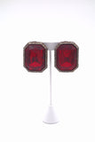 Vintage Gold Ruby Red Huge Square Costume Clip-On Earring